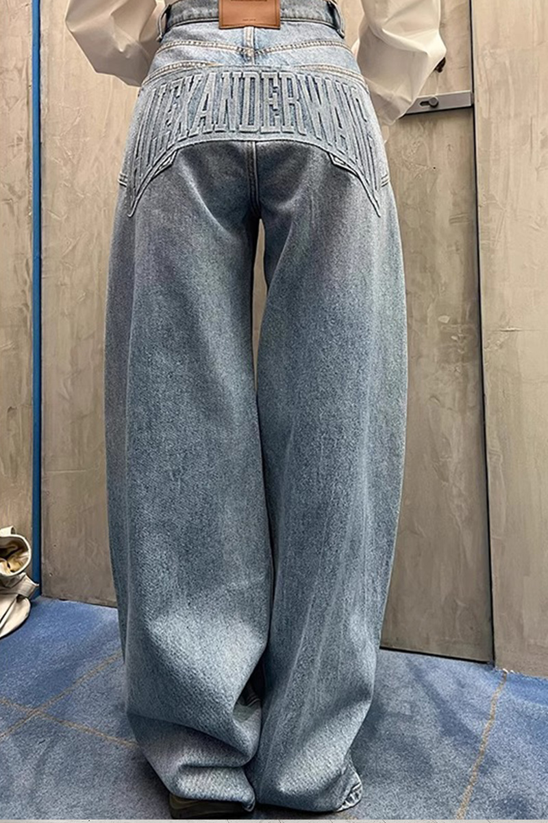 Women's Street Embossed Lettering Jeans