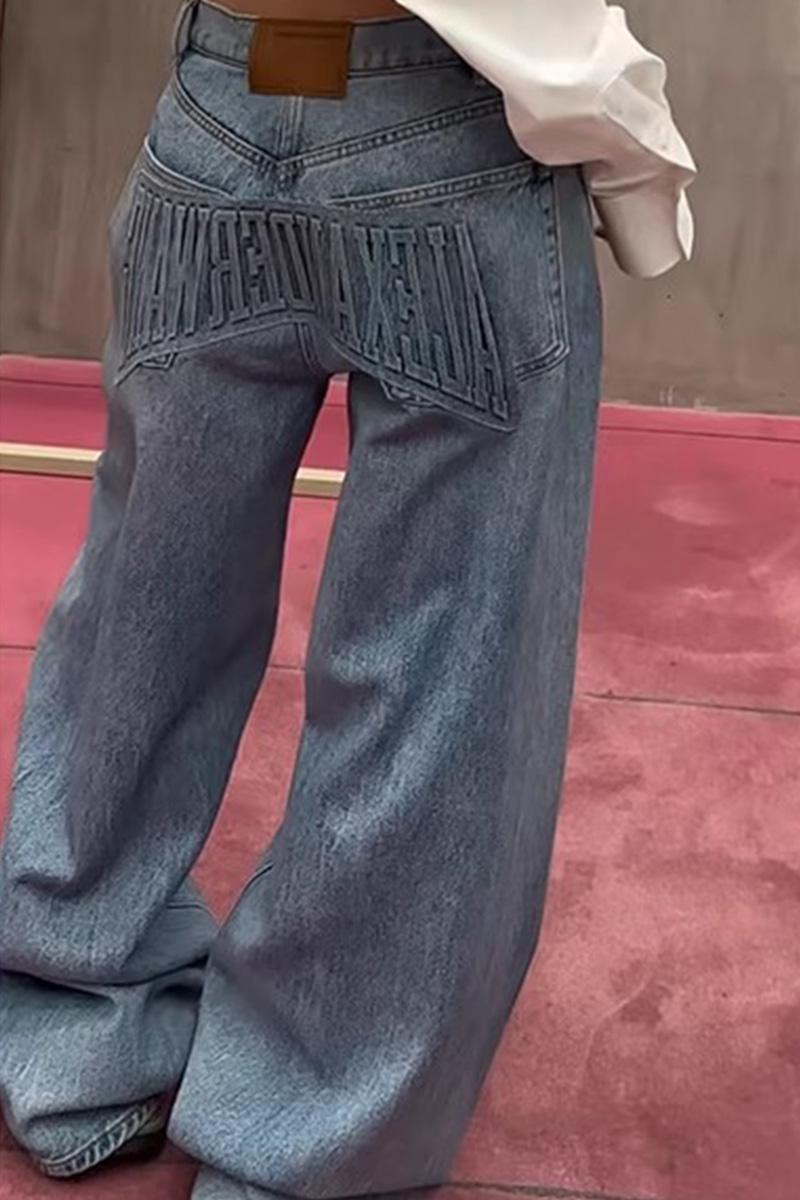 Women's Street Embossed Lettering Jeans