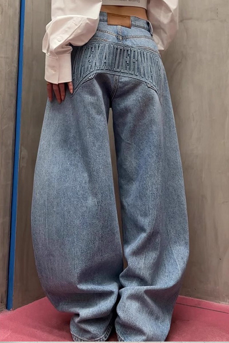 Women's Street Embossed Lettering Jeans
