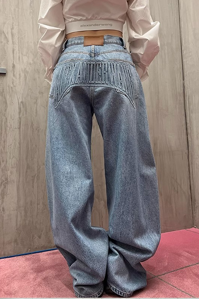 Women's Street Embossed Lettering Jeans
