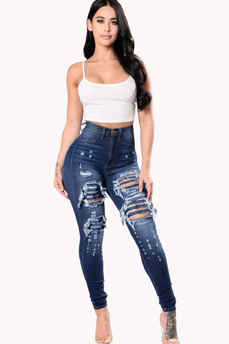 Ladies' Stylish Distressed Ripped Skinny Jeans