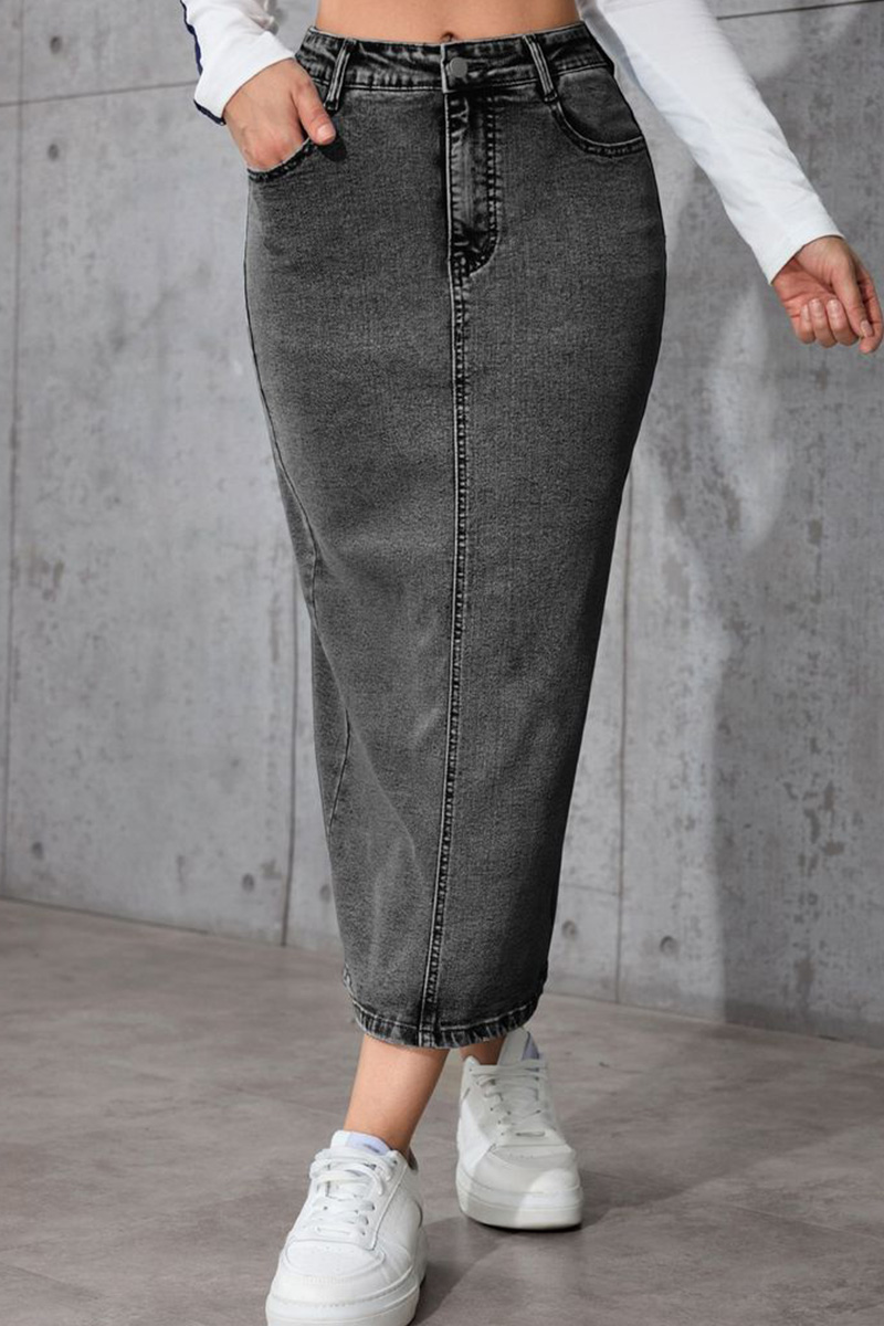 Ladies High-Waist Slimming Mid-Length Denim Skirt