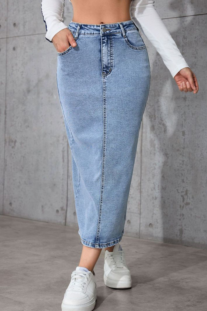 Ladies High-Waist Slimming Mid-Length Denim Skirt