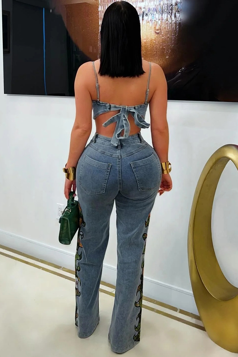 Ladies Trendy Side Print Stretch Jeans