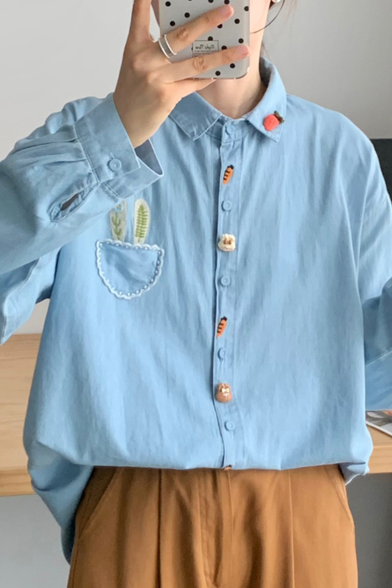 Elegant Embroidered Button Down Blouse For Women