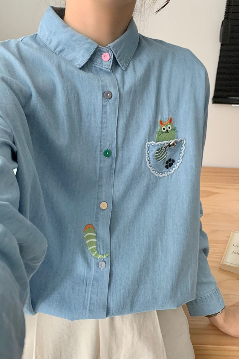 Elegant Embroidered Button Down Blouse For Women