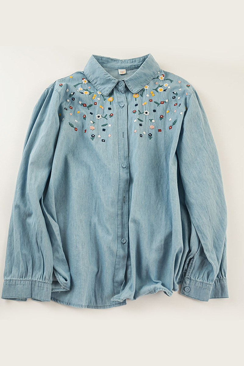 Elegant Embroidered Button Down Blouse For Women