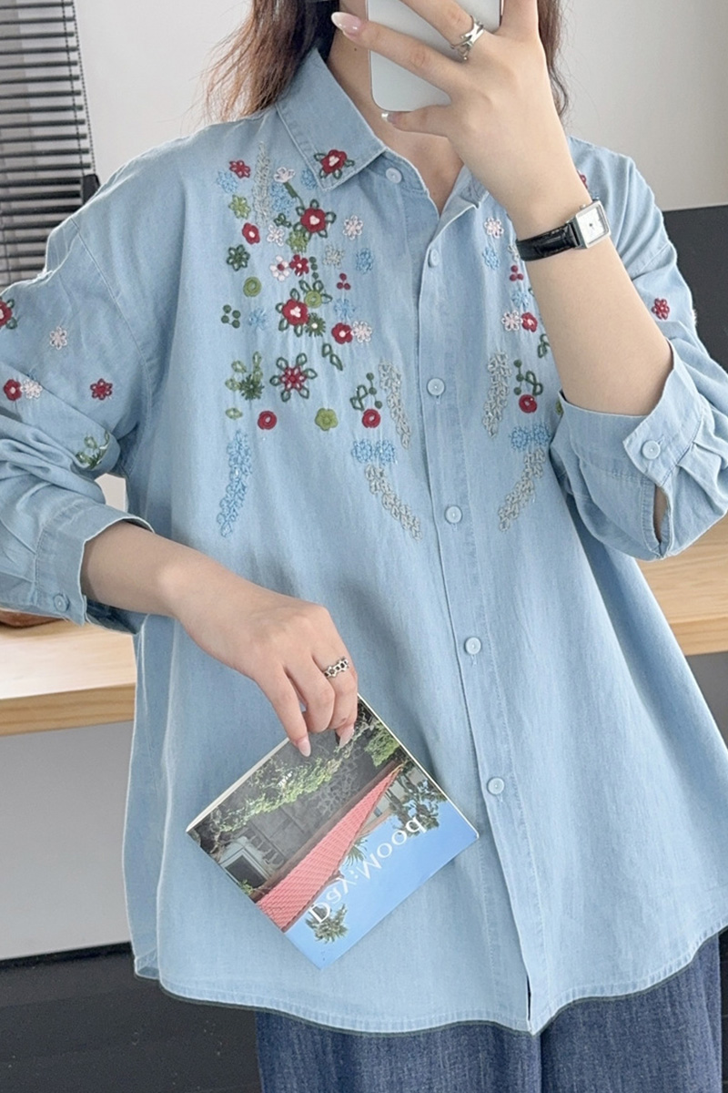 Elegant Embroidered Button Down Blouse For Women