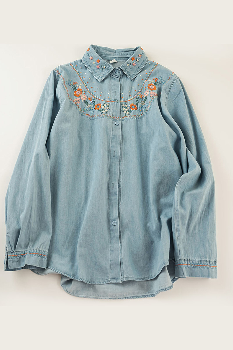 Elegant Embroidered Button Down Blouse For Women