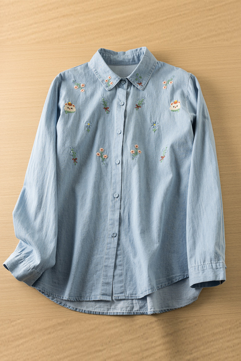 Elegant Embroidered Button Down Blouse For Women