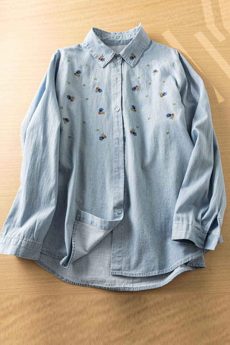 Elegant Embroidered Button Down Blouse For Women