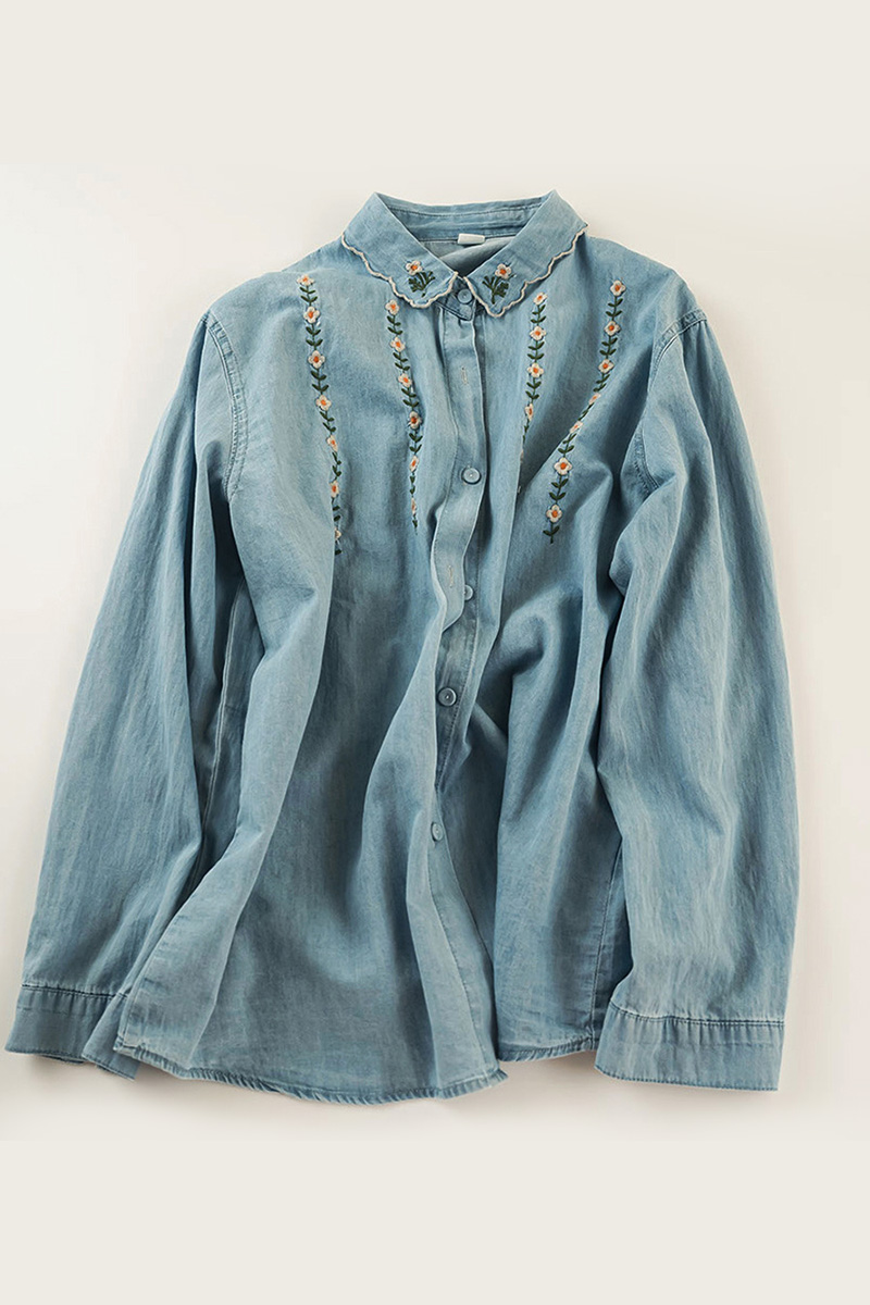 Elegant Embroidered Button Down Blouse For Women
