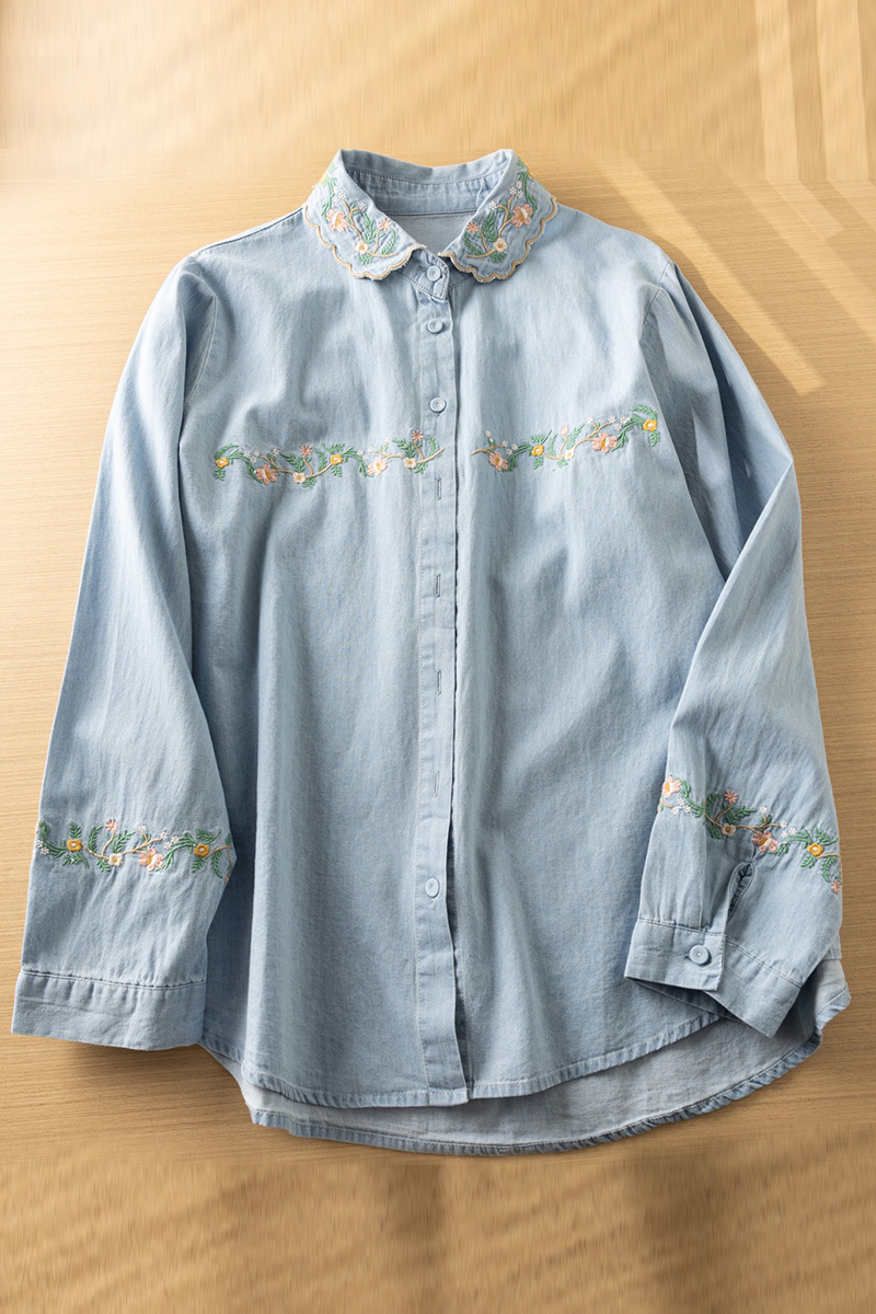 Elegant Embroidered Button Down Blouse For Women