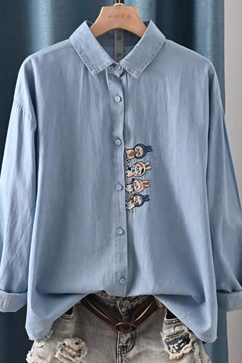 Elegant Embroidered Button Down Blouse For Women