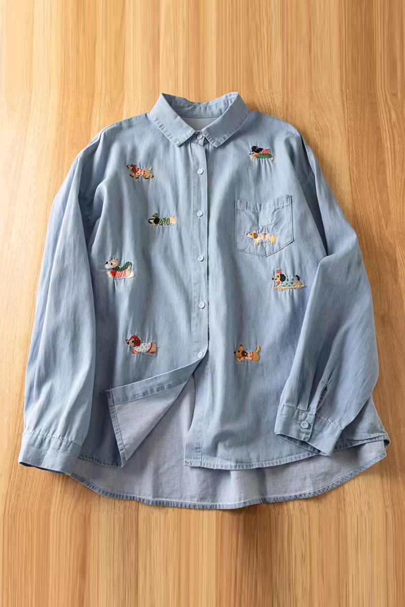 Elegant Embroidered Button Down Blouse For Women