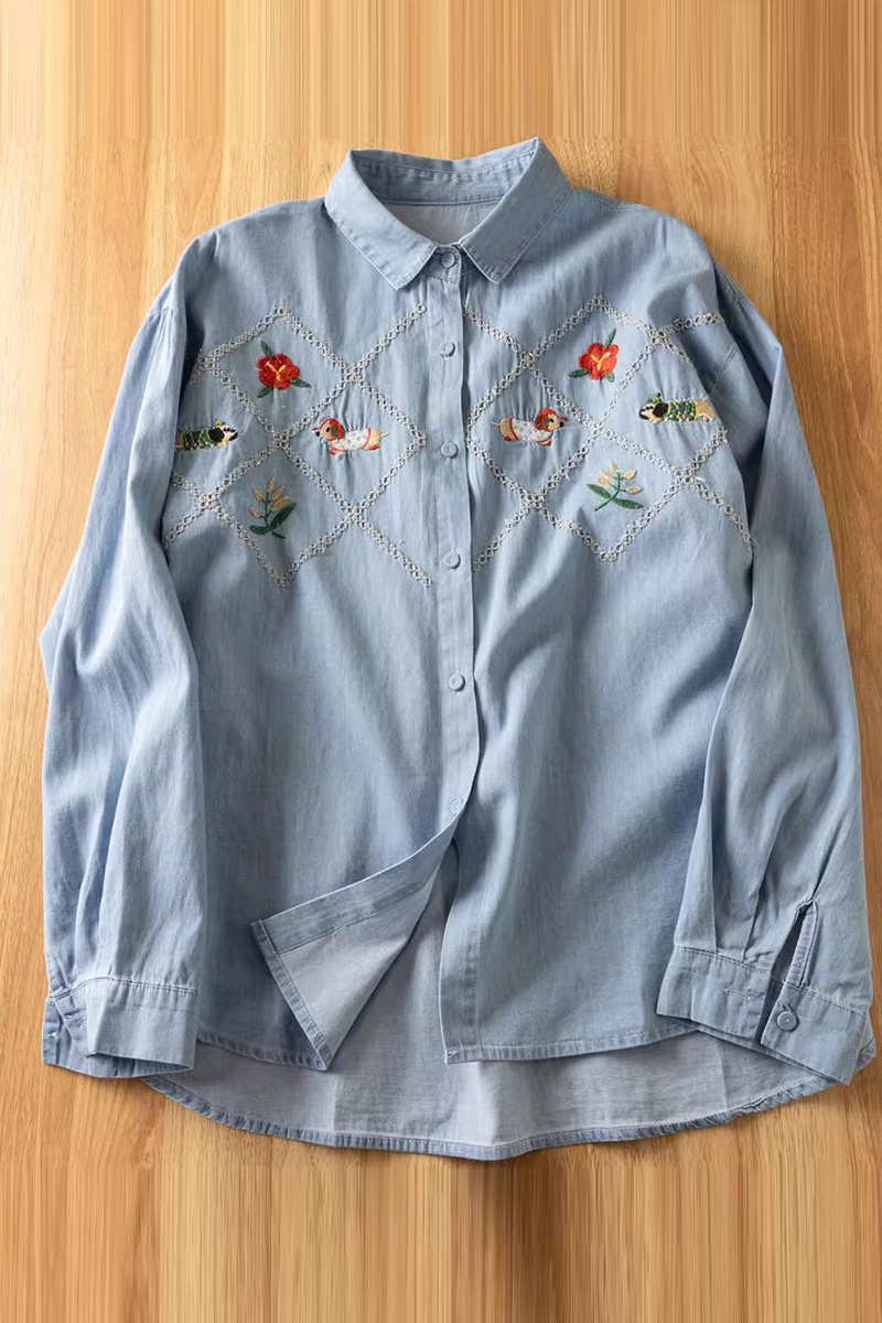 Elegant Embroidered Button Down Blouse For Women