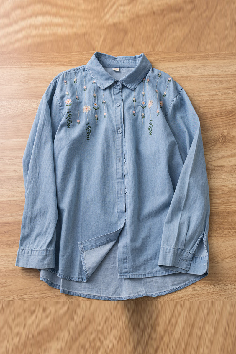Elegant Embroidered Button Down Blouse For Women