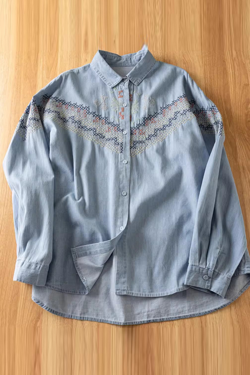 Elegant Embroidered Button Down Blouse For Women