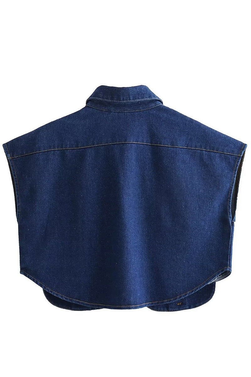 Women Casual Cropped Denim Vest With Pockets