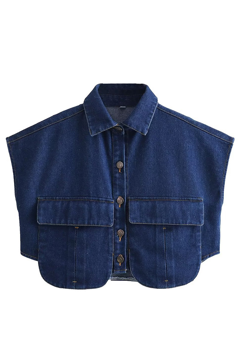 Women Casual Cropped Denim Vest With Pockets