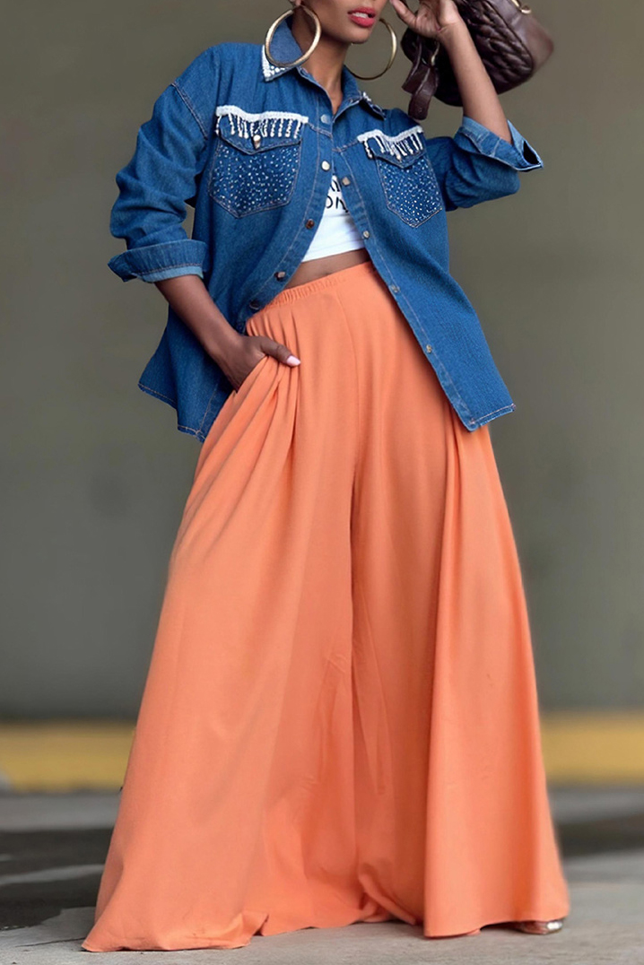 Distressed Denim Jacket With Crystal Pockets