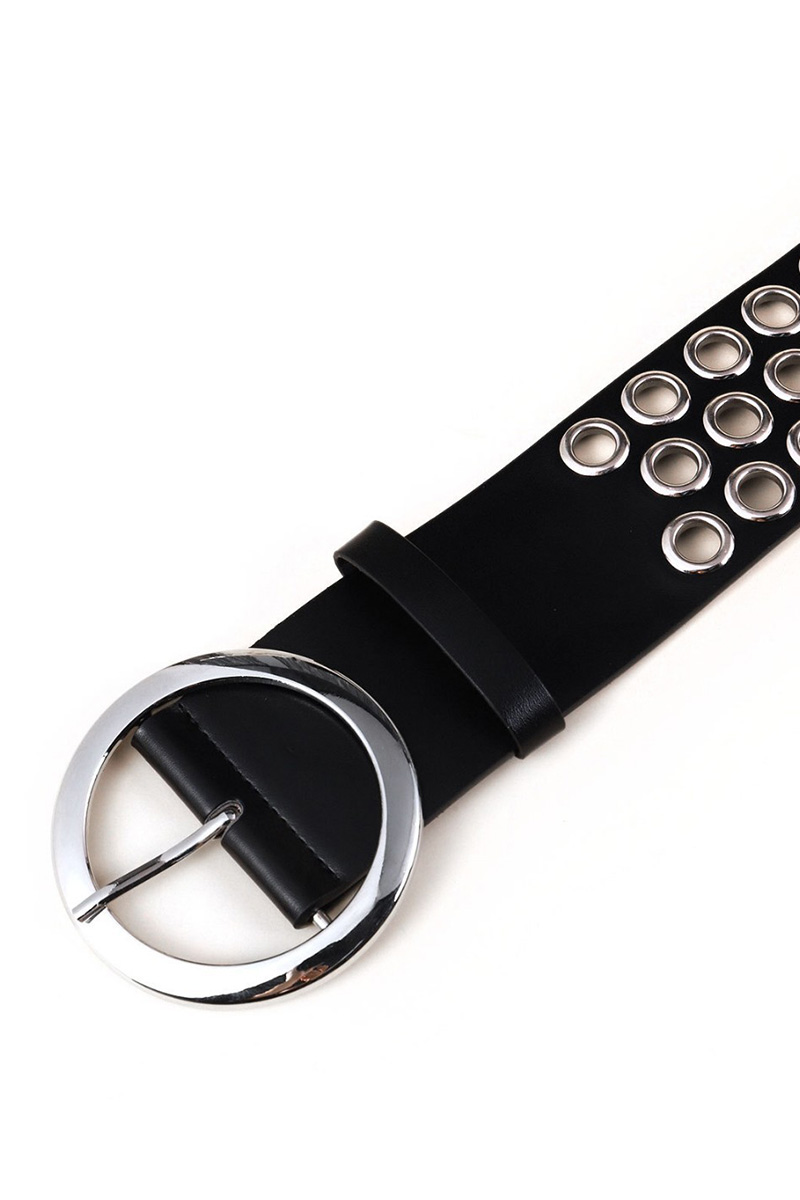 Women's Punk Round Buckle Perforated Wide Belt