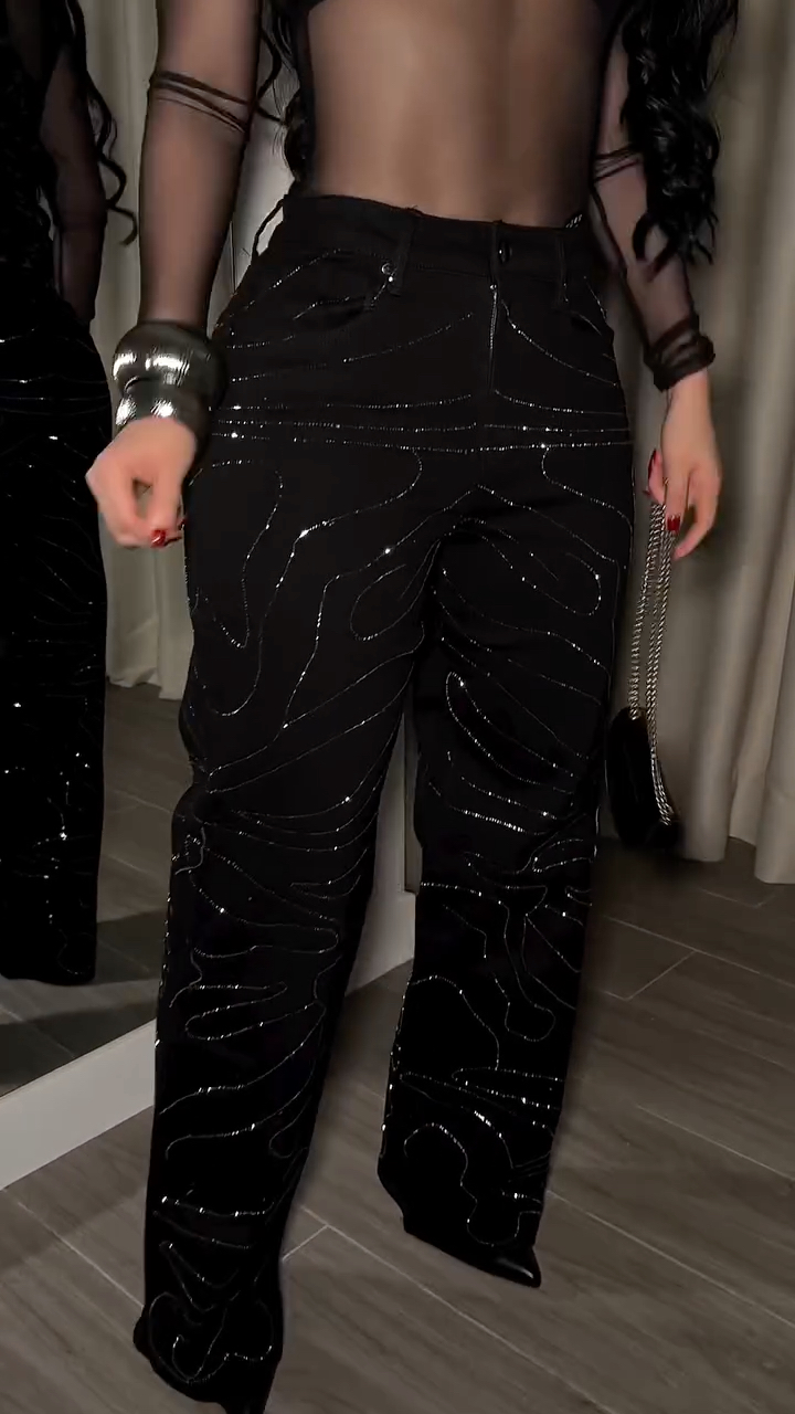 Women's Textured Rhinestone Casual Jeans