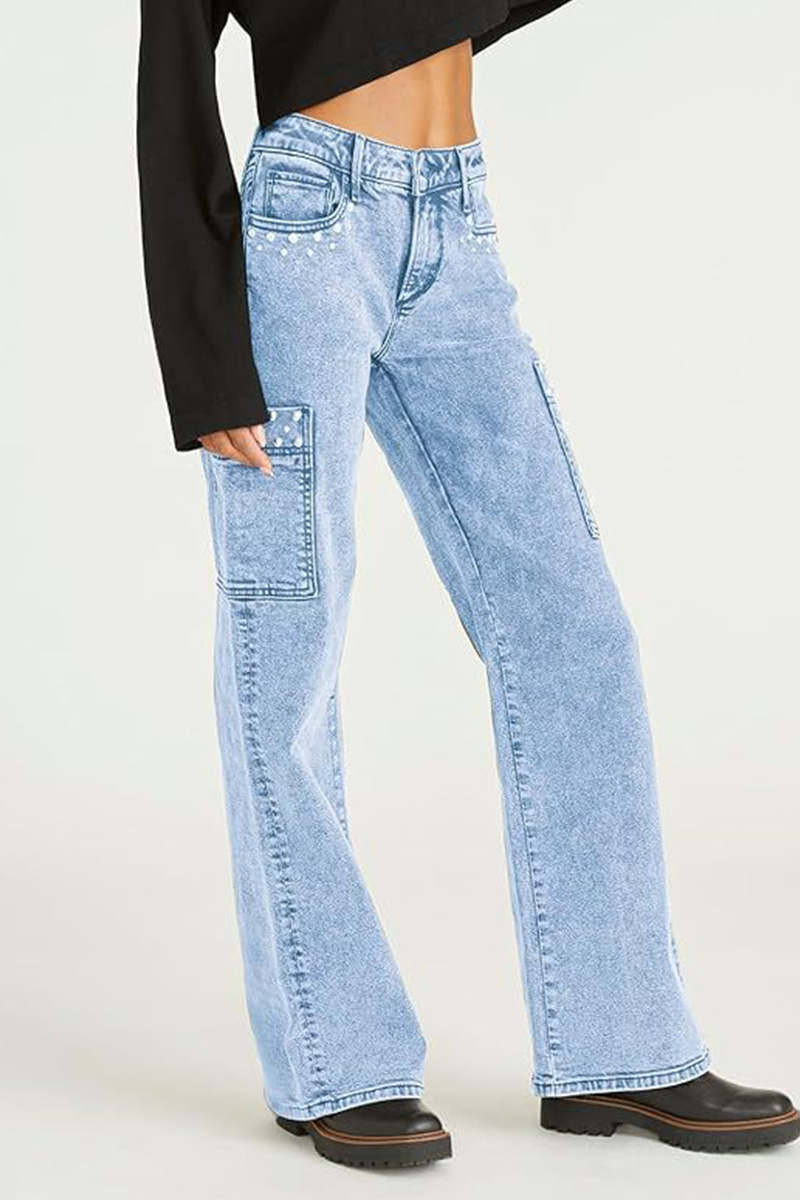 Women's Pearl Embellished High Waist Jeans