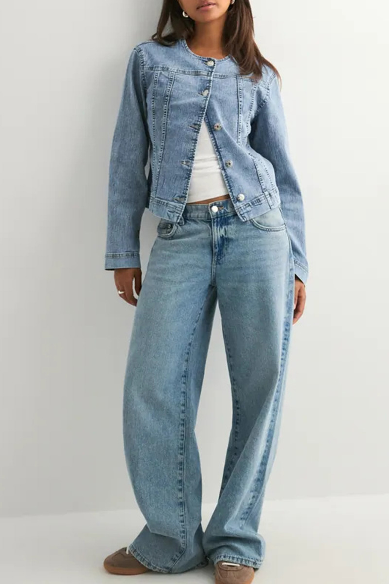 Women’s Essential Crew Neck Button Up Denim Jacket