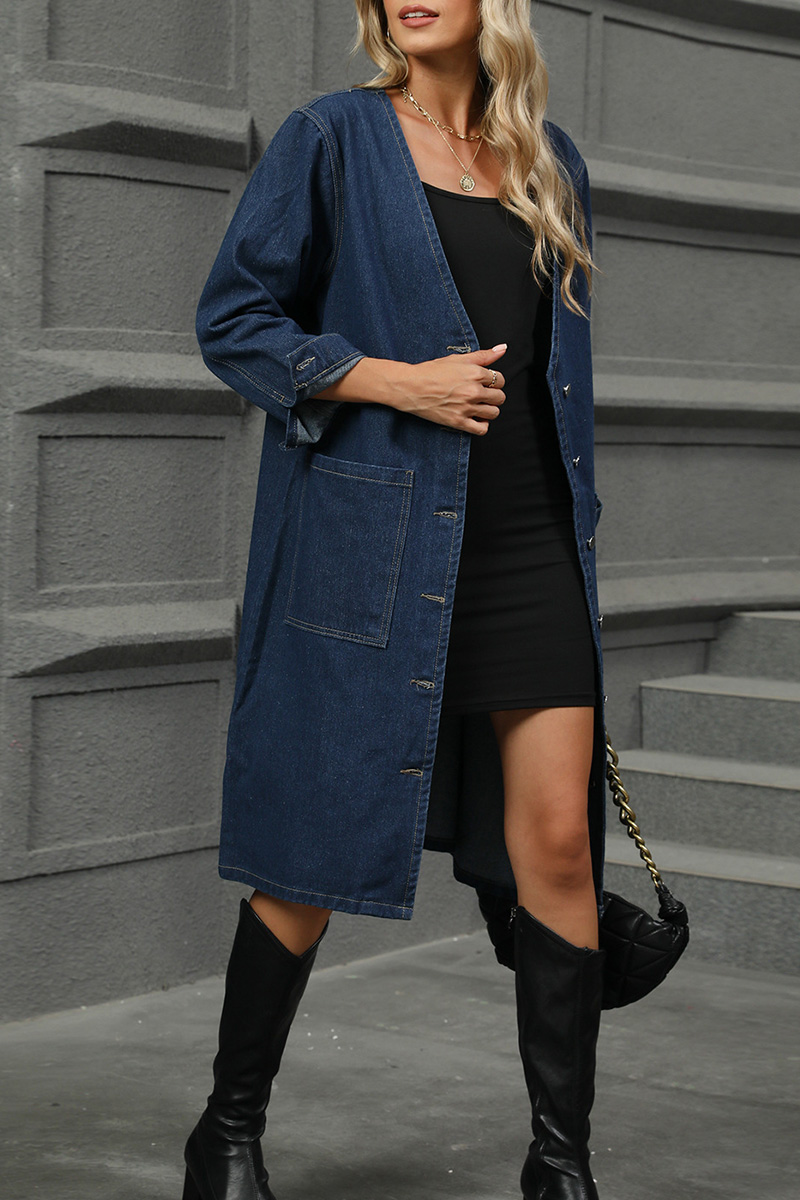 Women’s Modern Washed Button-up Denim Long Coat