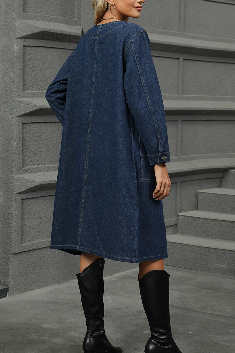 Women’s Modern Washed Button-up Denim Long Coat