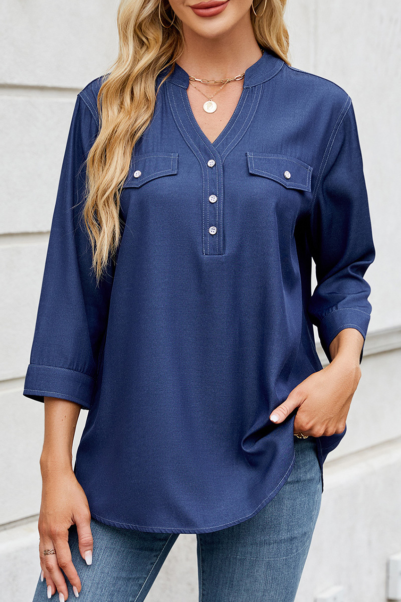 Loose Fit Denim Style Long Shirt For Women