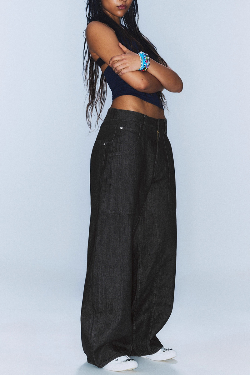 Women's Distressed Washed Baggy Jeans With Curved Hem