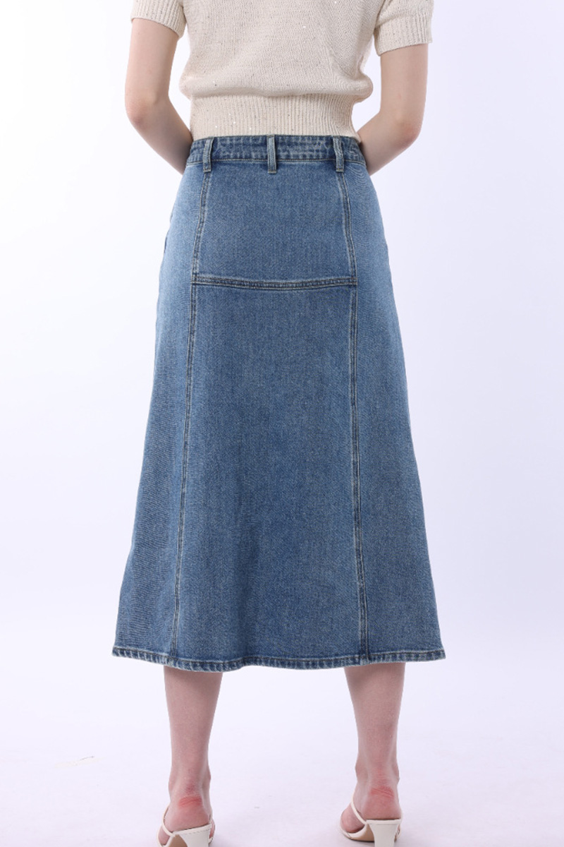 Women Modern Patchwork Plaid Denim Skirt
