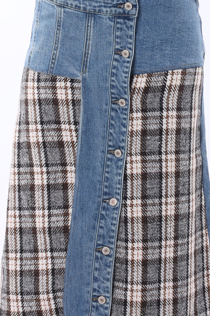 Women Modern Patchwork Plaid Denim Skirt