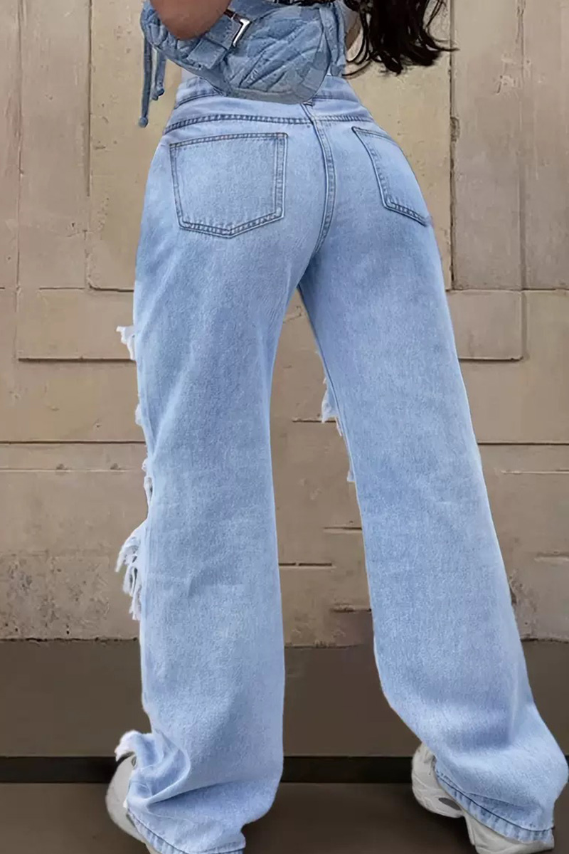 Women's Heavy Wash Whisker Patch Distressed  Jeans