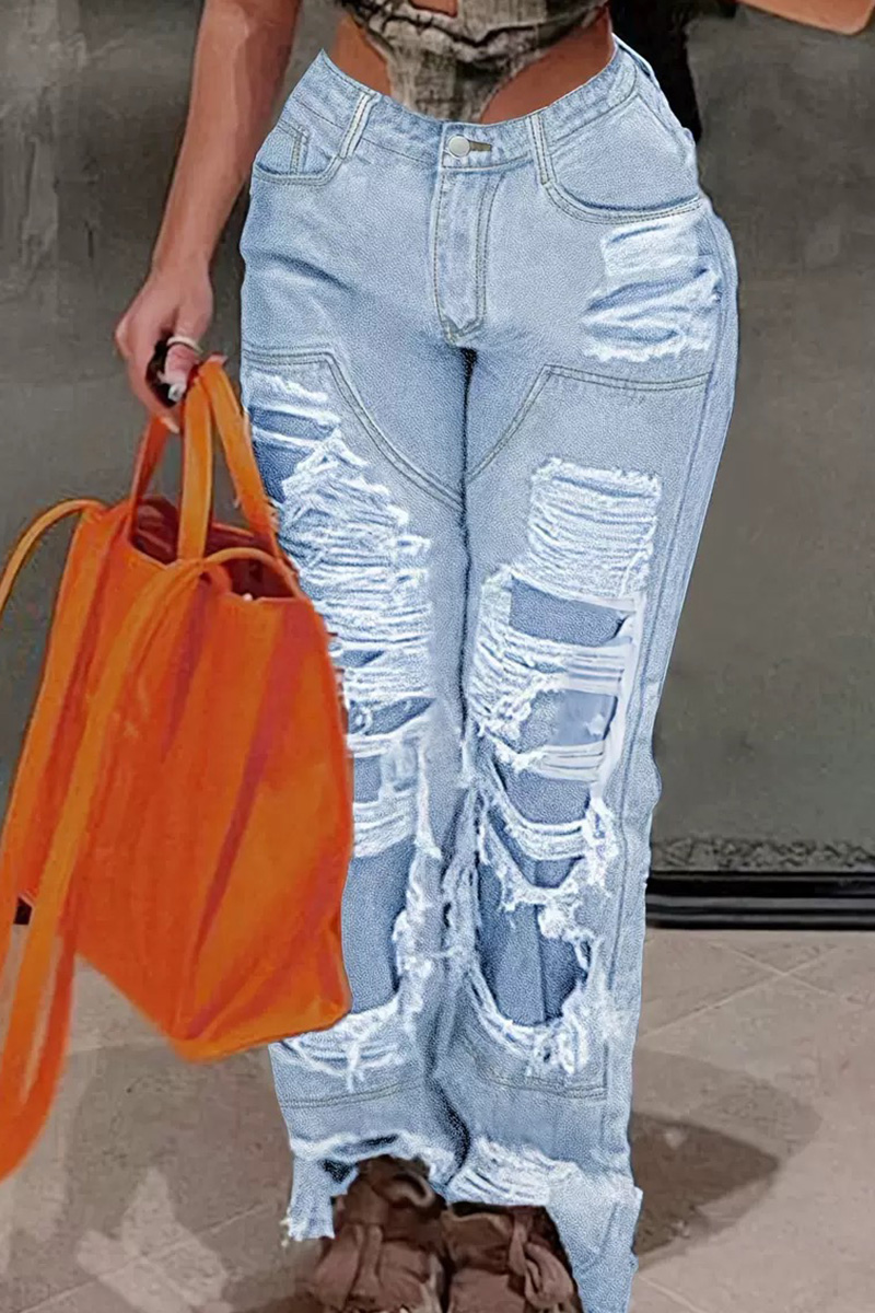 Women's Heavy Wash Whisker Patch Distressed  Jeans