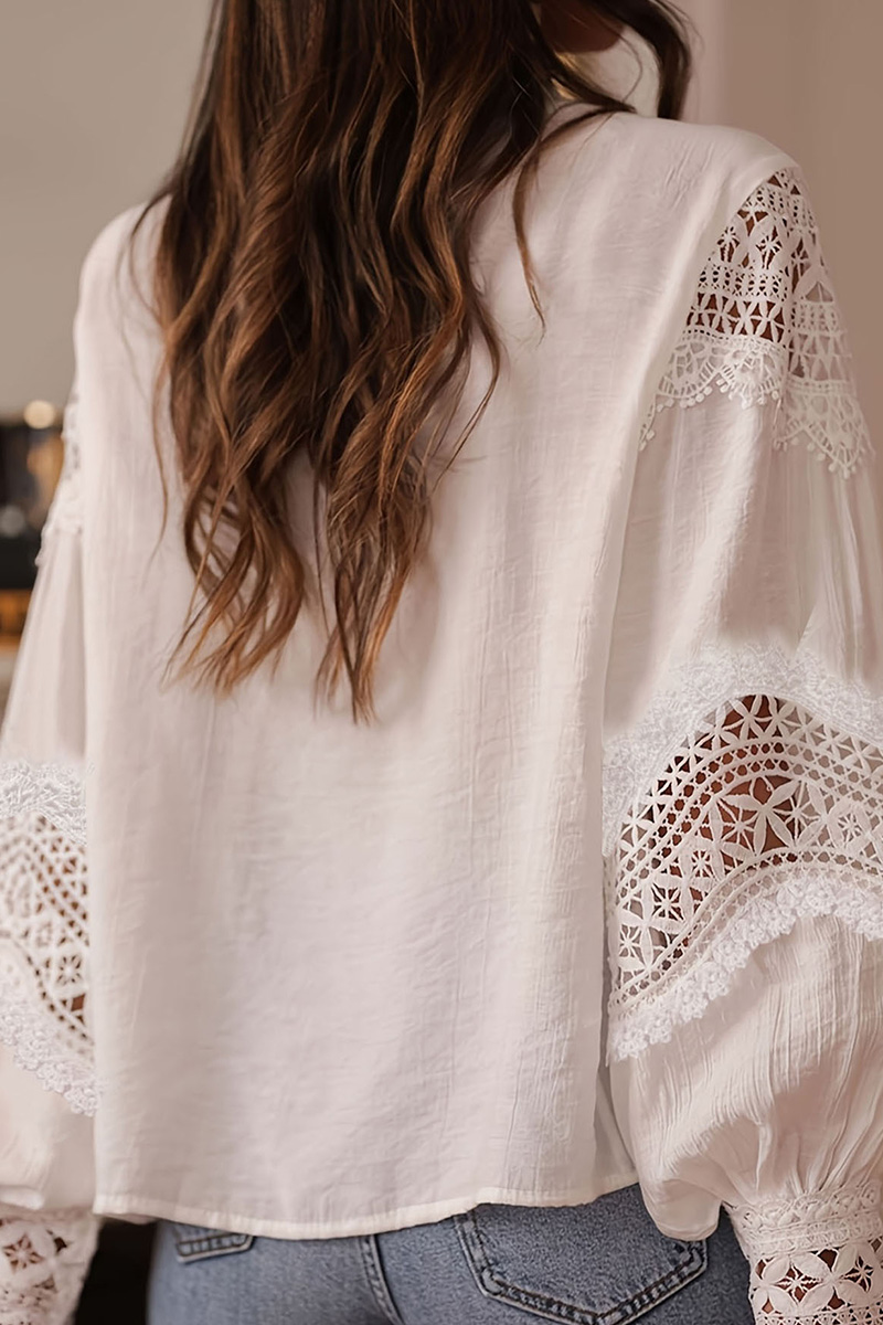 Ladies Sexy Crochet Lace Flared Sleeve Blouse
