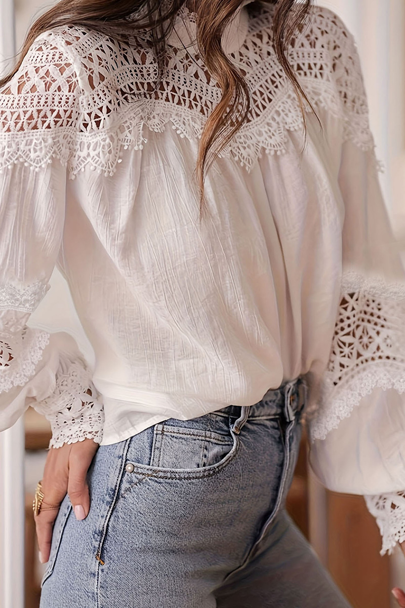 Ladies Sexy Crochet Lace Flared Sleeve Blouse