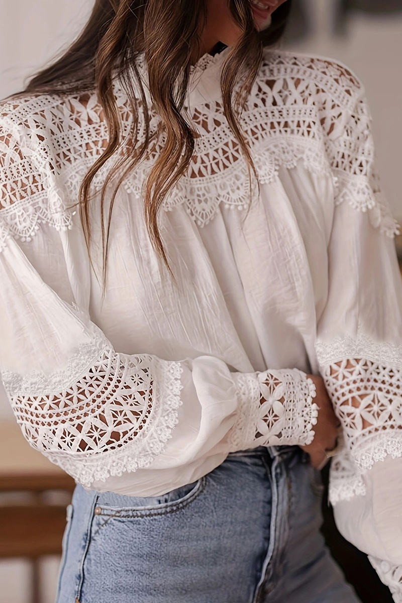 Ladies Sexy Crochet Lace Flared Sleeve Blouse