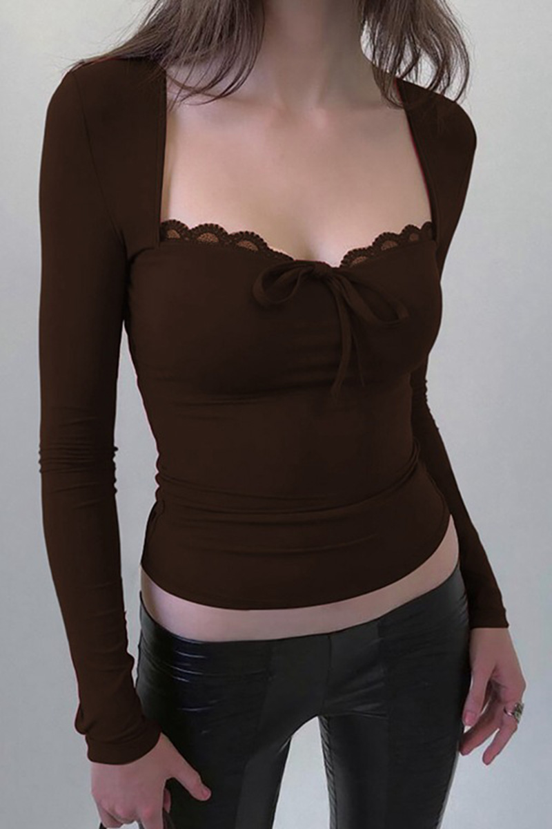 Women‘s Lace Sweetheart Collar Slim Top