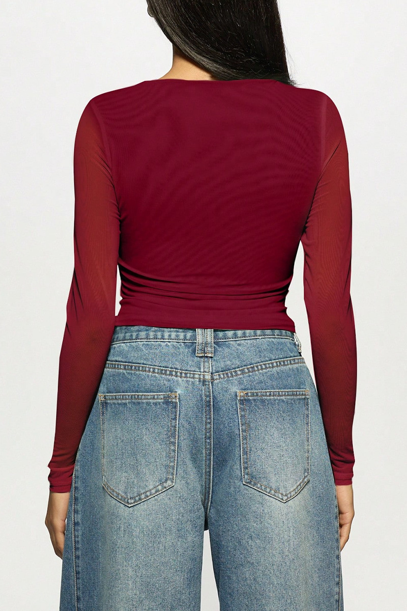 Women's Fashion Double-Layer Mesh Rhinestone Top