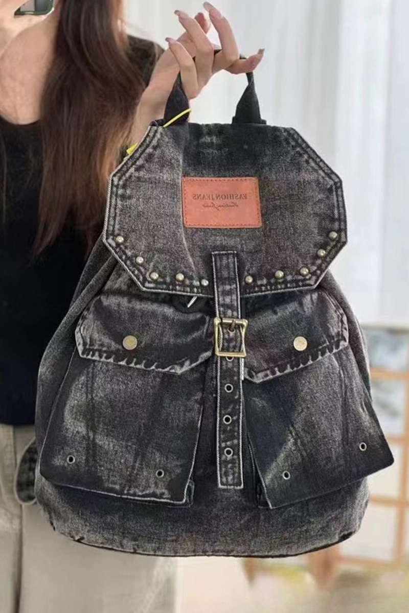 Women's Fashion Washed Denim Backpack