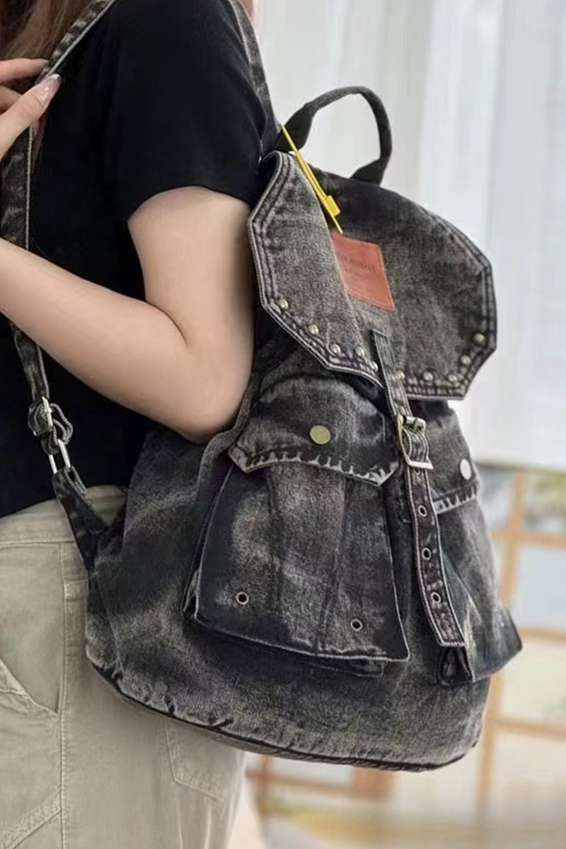 Women's Fashion Washed Denim Backpack
