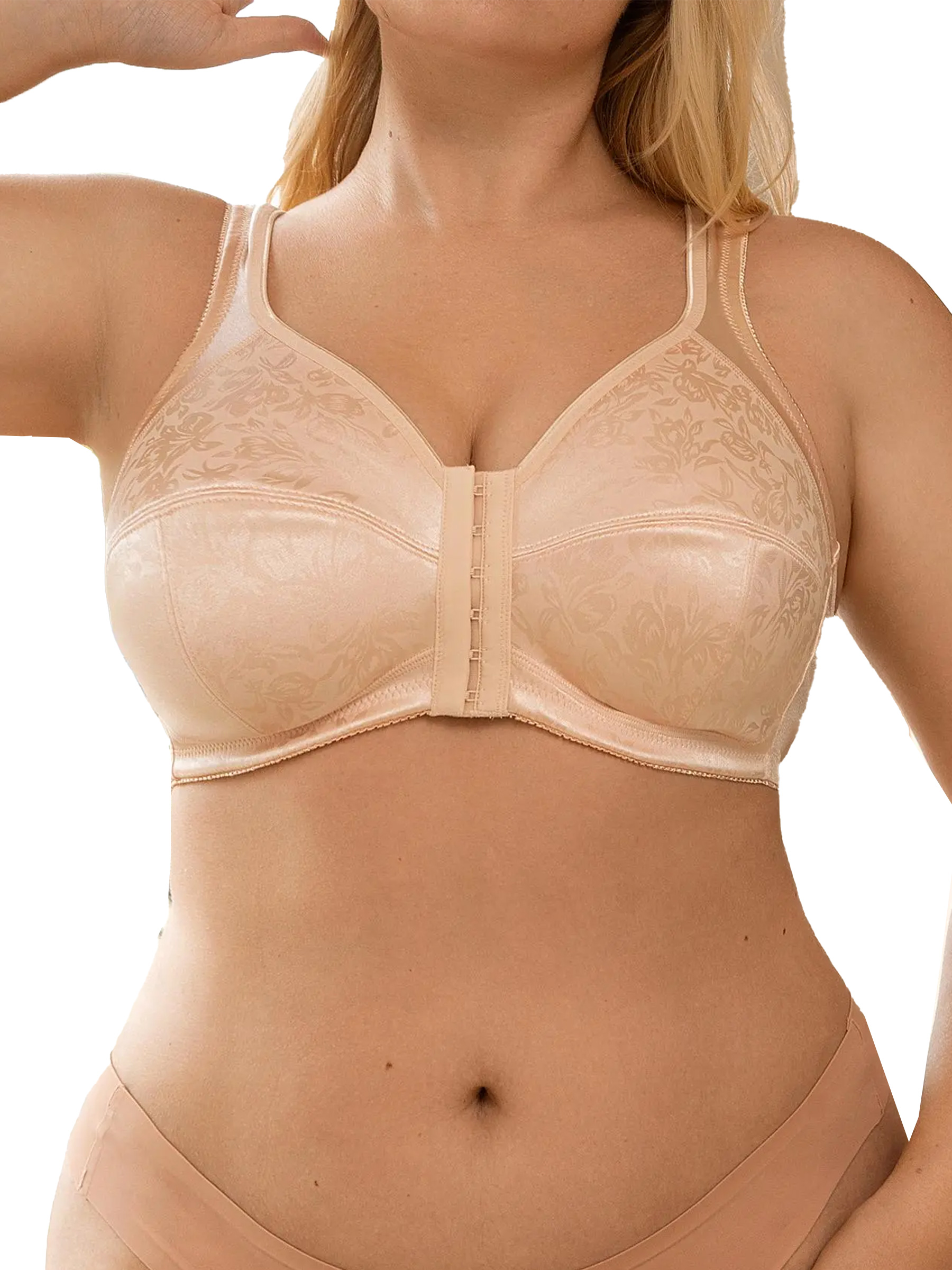 Plus Size Floral Pattern Hook & Eye Front Wireless Bra