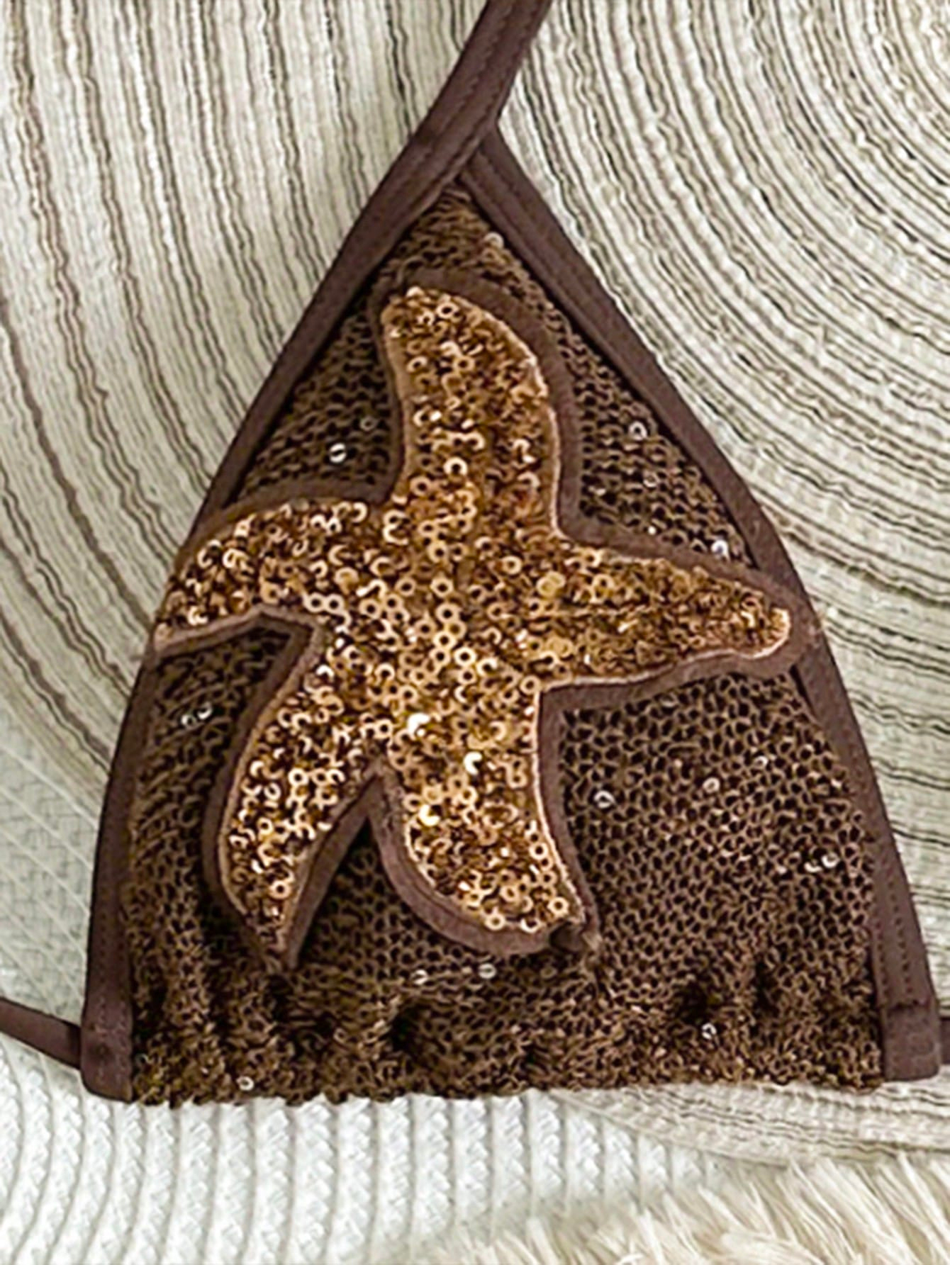 Sequin Starfish Graphic Halter Tie Side Bikini Set