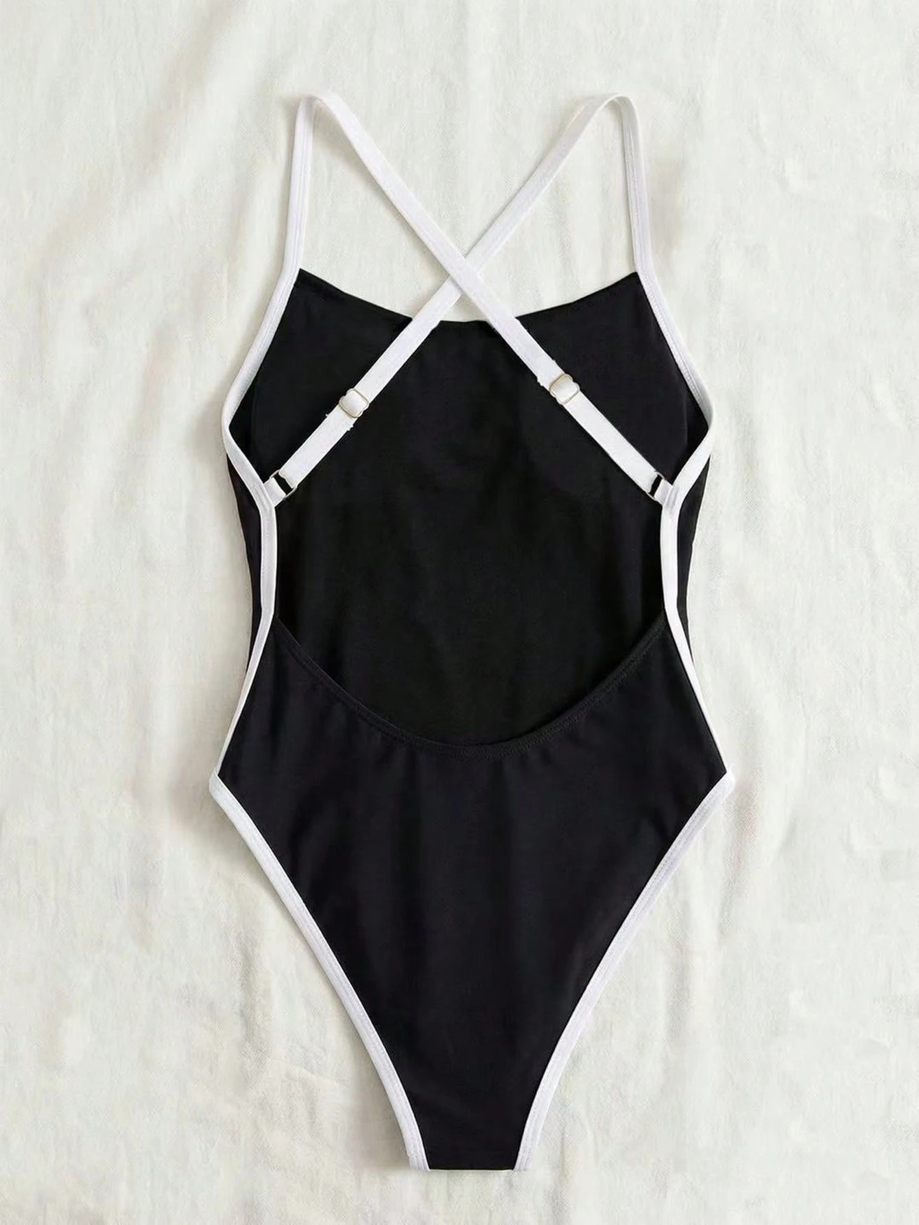 Color Block Criss Cross Back One Piece Swimsuit