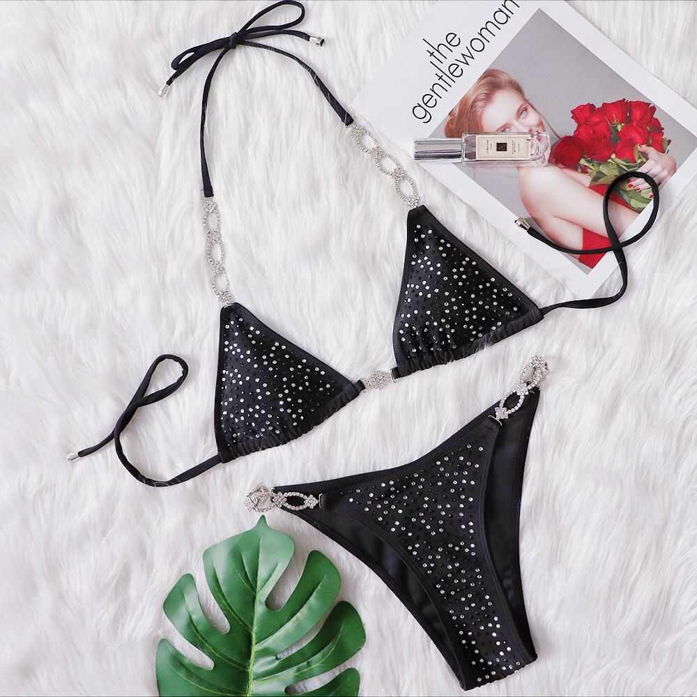 Black Rhinestone Bikini Set