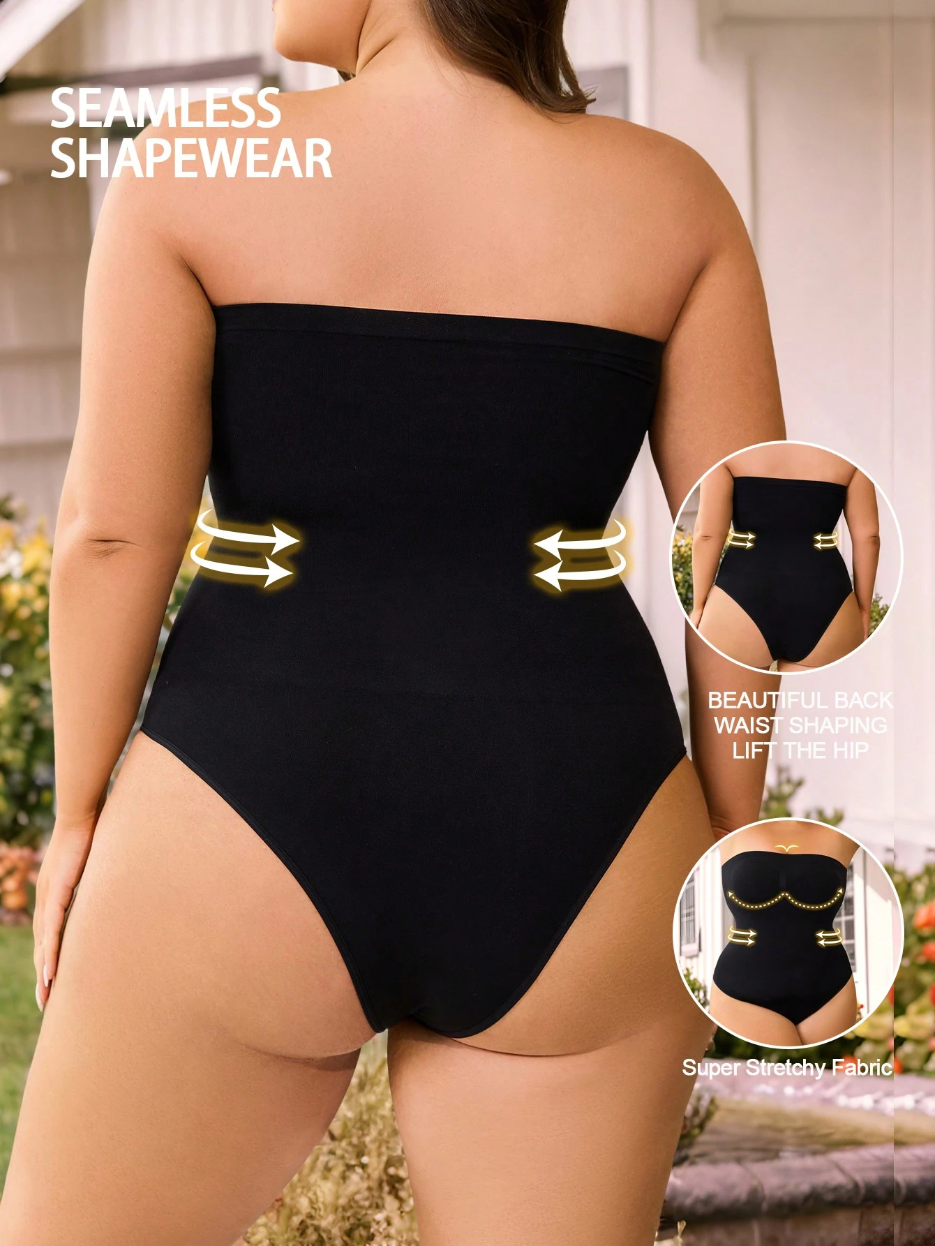 Strapless Bandeau Light Shaping Bodysuit Skims Style Plus Size Tummy Control Underdress Shapewear