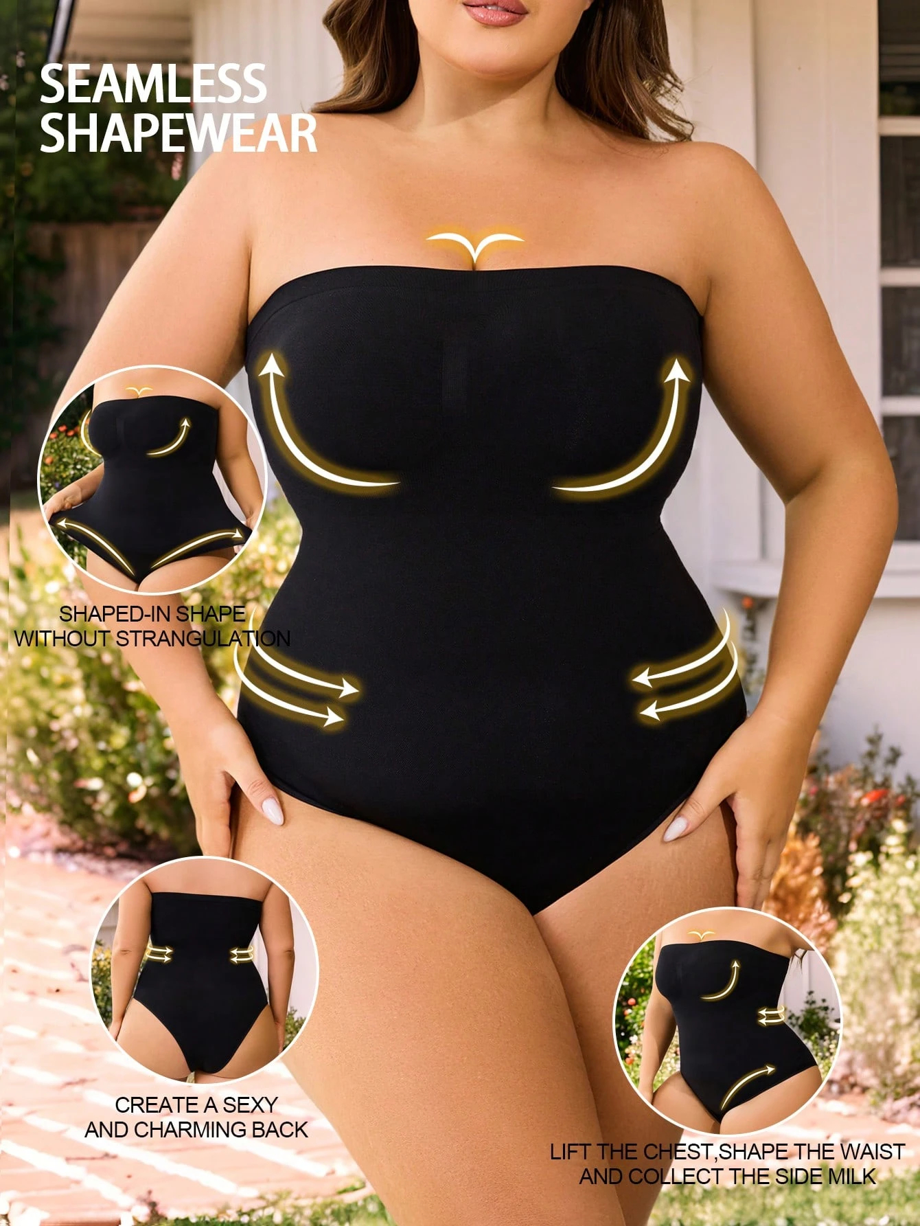Strapless Bandeau Light Shaping Bodysuit Skims Style Plus Size Tummy Control Underdress Shapewear